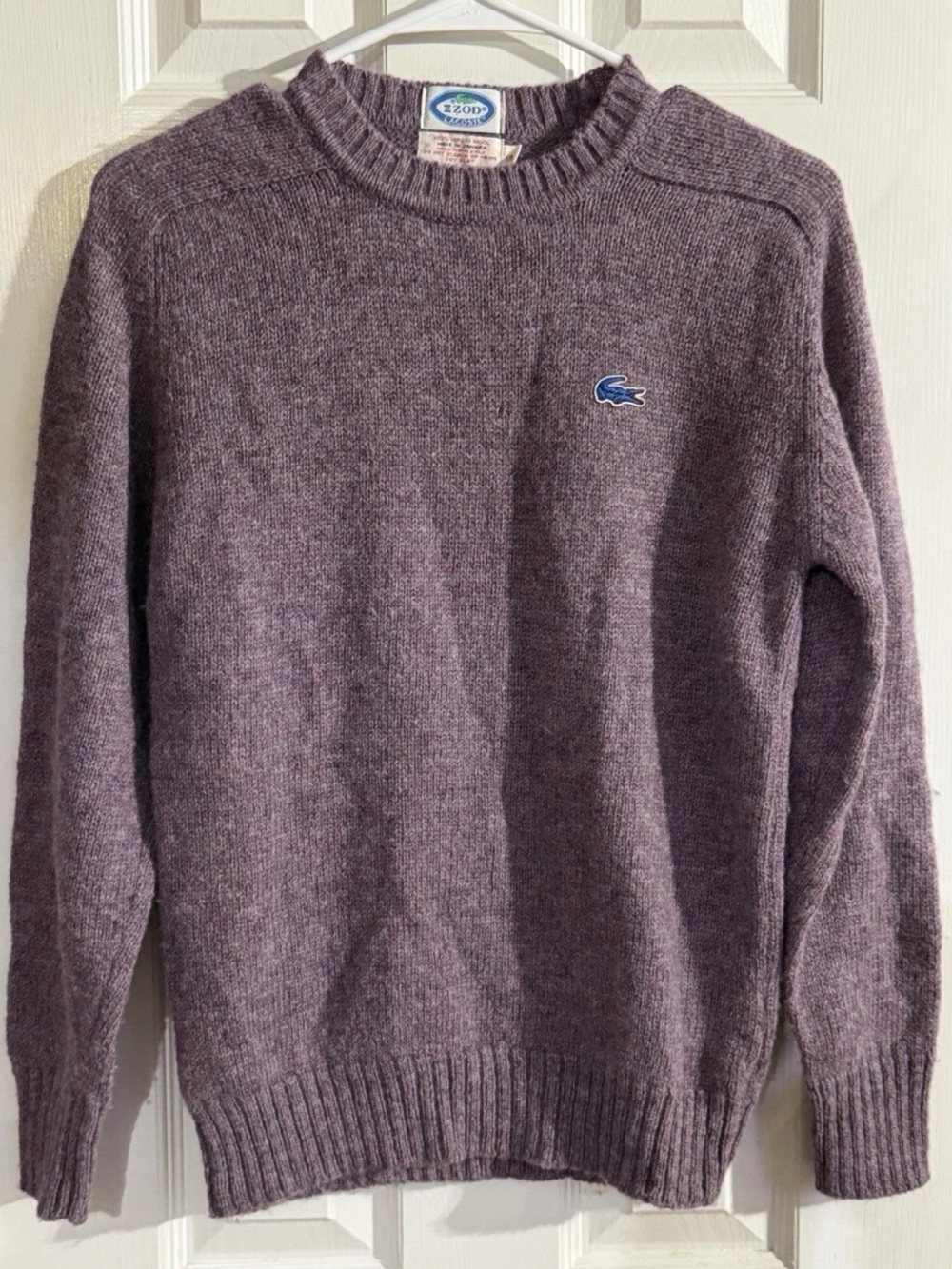 Vintage IZOD Lacoste 100% Virgin Wool Heather Purple Crewneck Sweater Size 18
